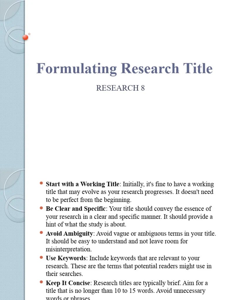 Formulating Research Title | PDF | Jargon | Ambiguity