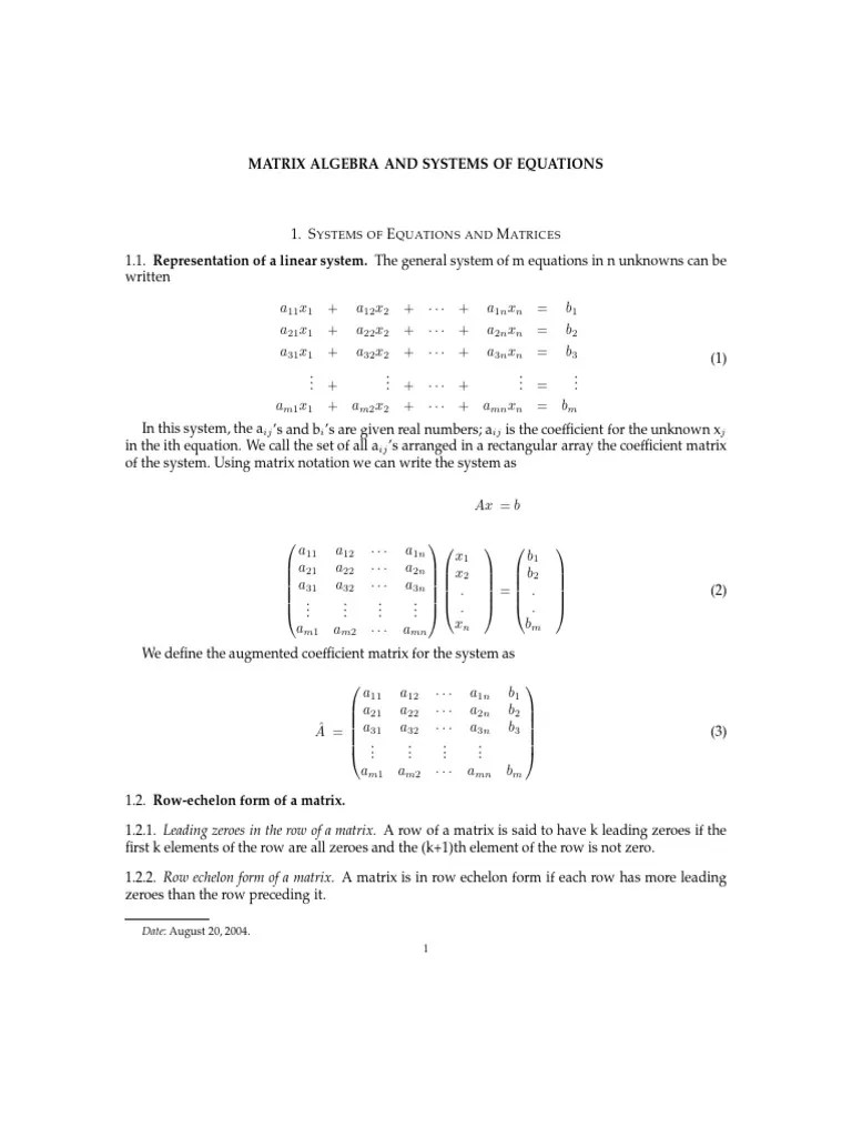 Matrix Equations | PDF | Matrix (Mathematics) | System Of Linear Equations