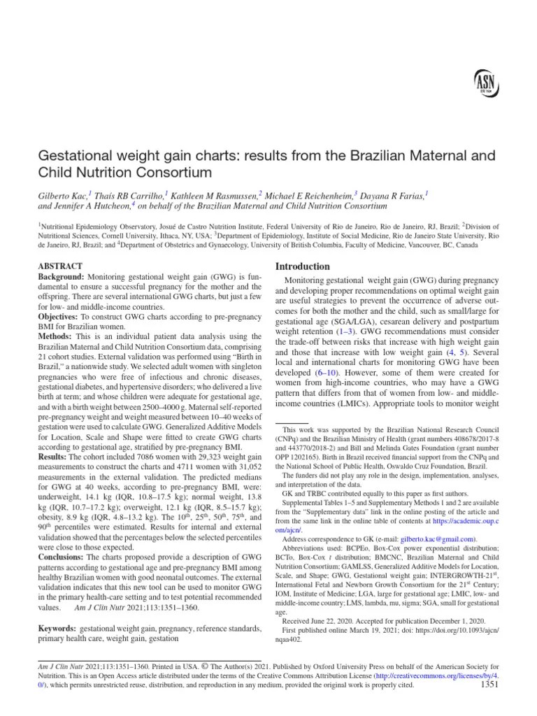 Artigo - Gestational Weight Gain Charts | PDF | Pregnancy | Body Mass Index