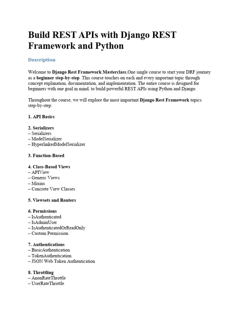 Build REST APIs With Django REST Framework And Python | PDF