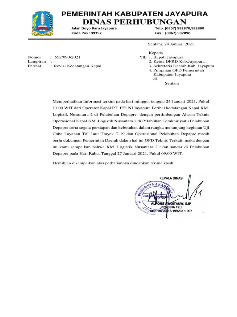 Surat Pemberitahuan Kapal Masuk Revisi | PDF