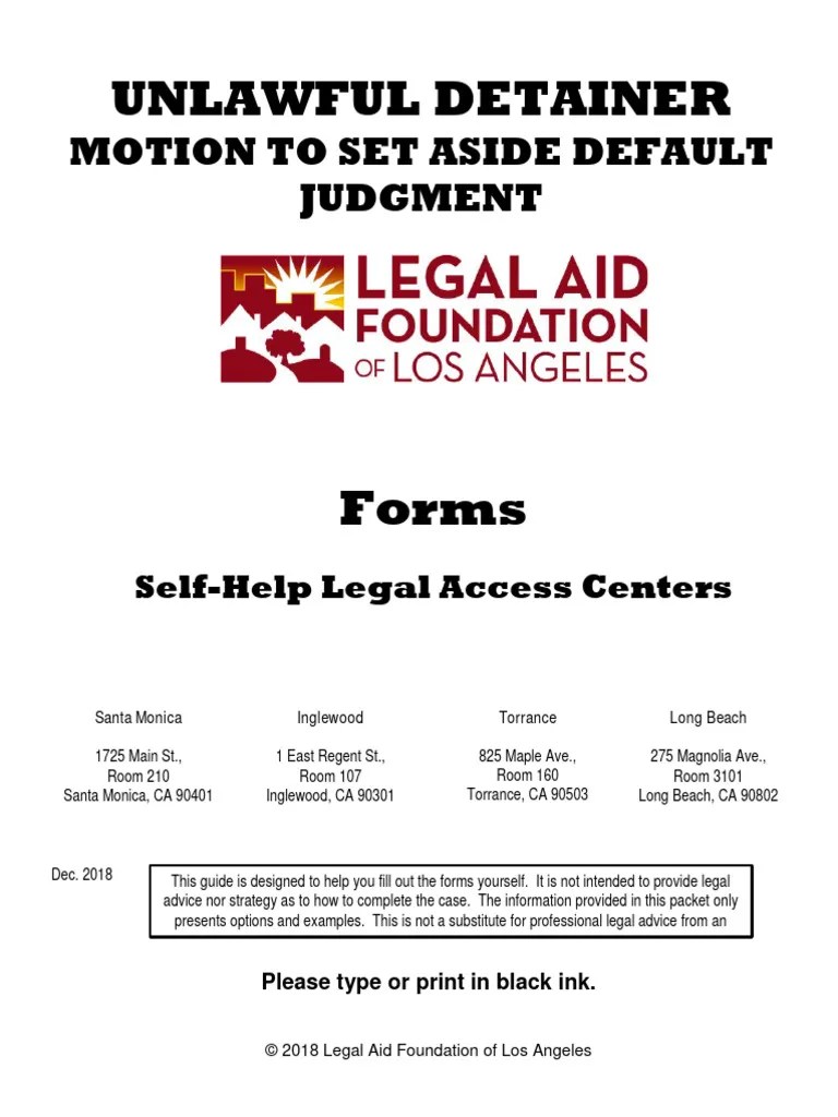 UD Emergency Ex Parte For Motion To Set Aside Default Judgment Forms ...