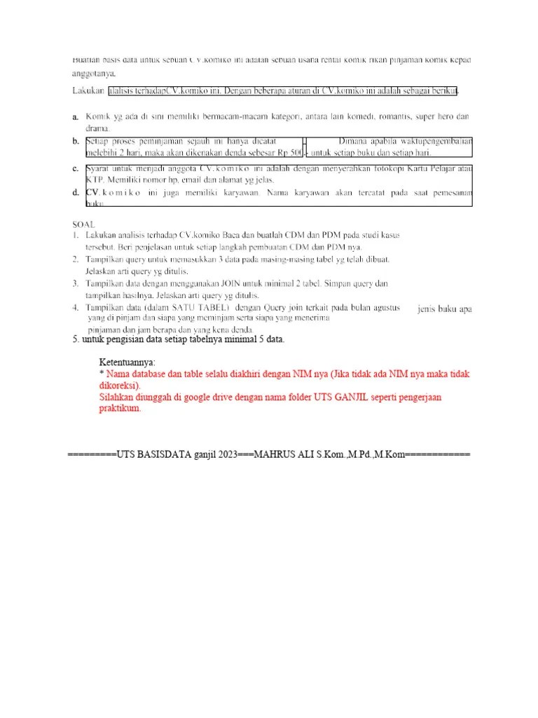 Soal Uts Basis Data 2023 | PDF