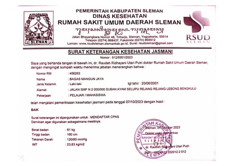 Surat Keterangan Sehat Jasmani... | PDF