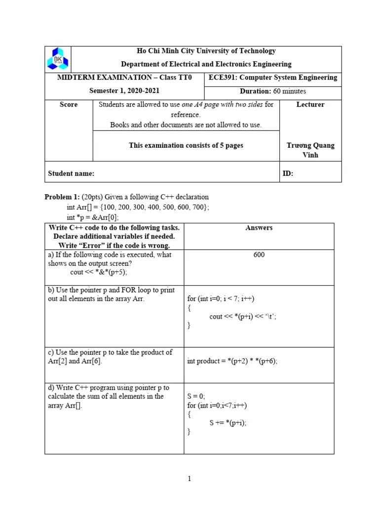 Midterm Semester 1 2020-2021 - Answer - Sheet2 | PDF | C++ | Integer ...