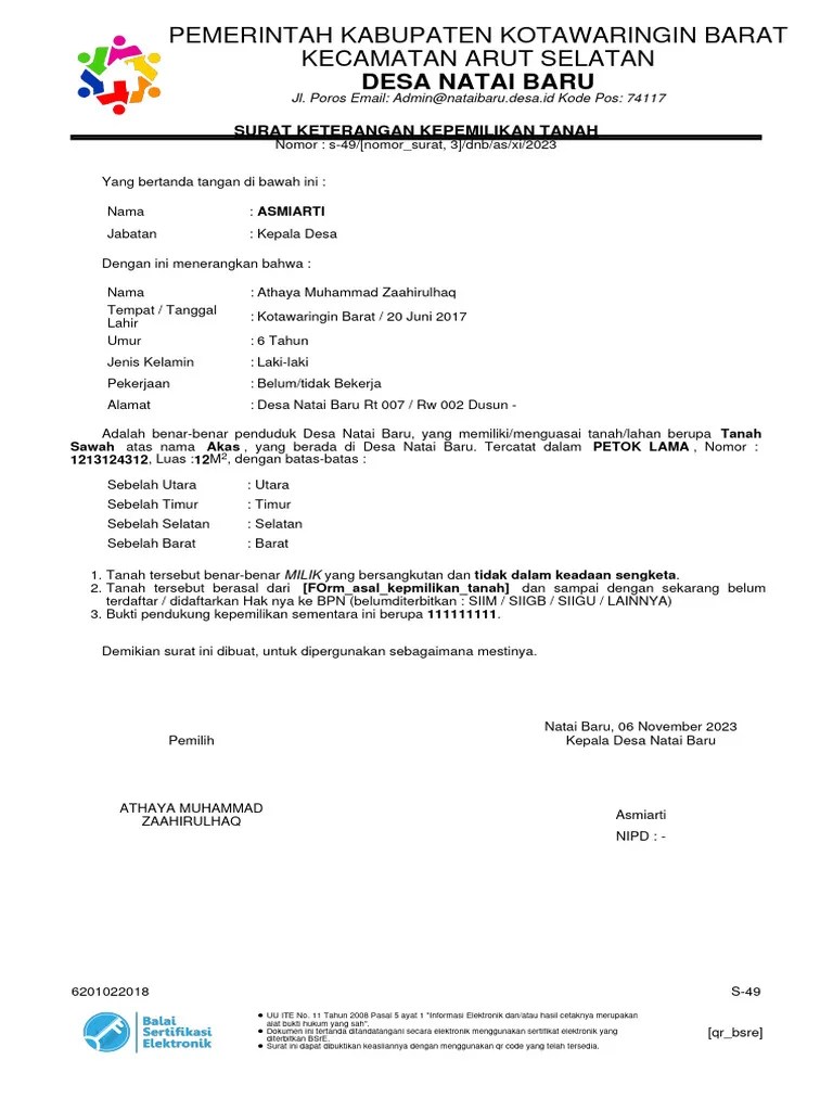 Surat Keterangan Kepemilikan Tanah - 6201022006170003 - 2023 11 06 - 2 ...