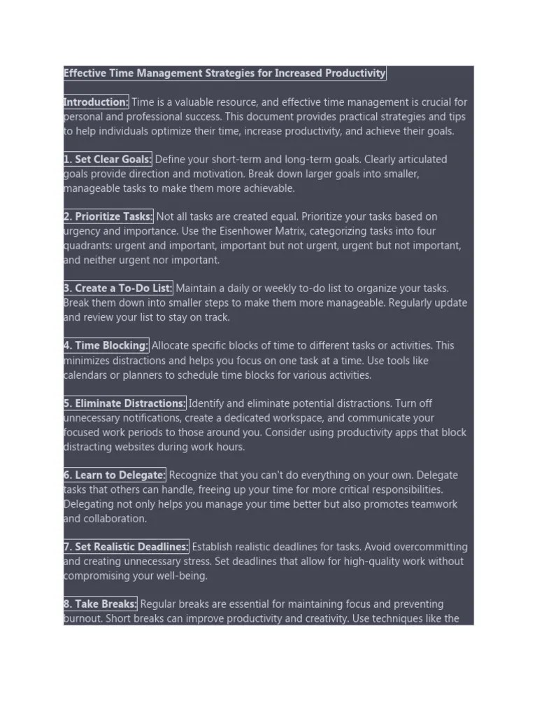 Effective Time Management Strategies For Increased Productivity | PDF ...