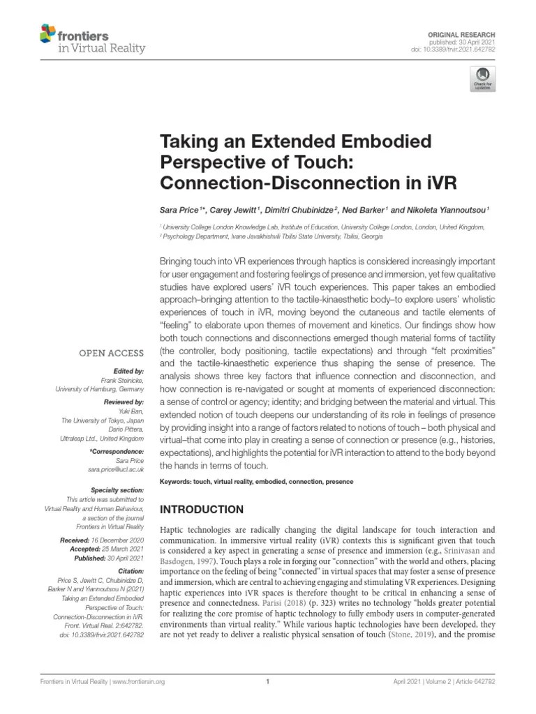 Taking An Extended Embodied Perspective | PDF | Virtual Reality ...