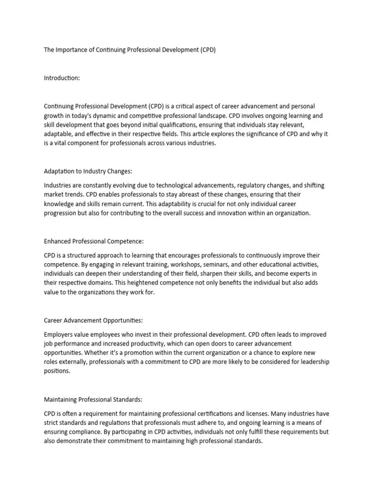 The Importance Of Continuing Professional Development | PDF ...