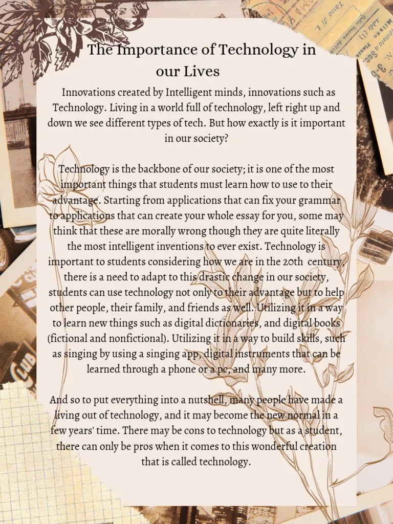 The Importance Of Technology In Our Lives | PDF | Time Management | Professional Skills