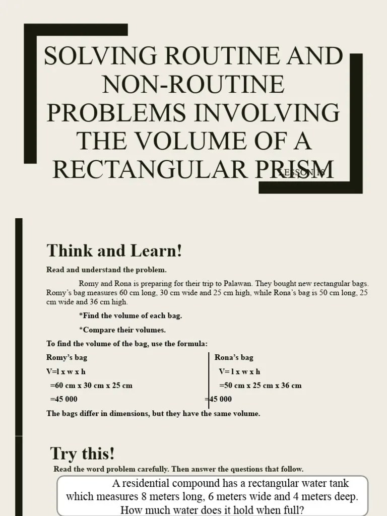 Solving Routine And Non-Routine Problems Involving The Volume | PDF | Volume