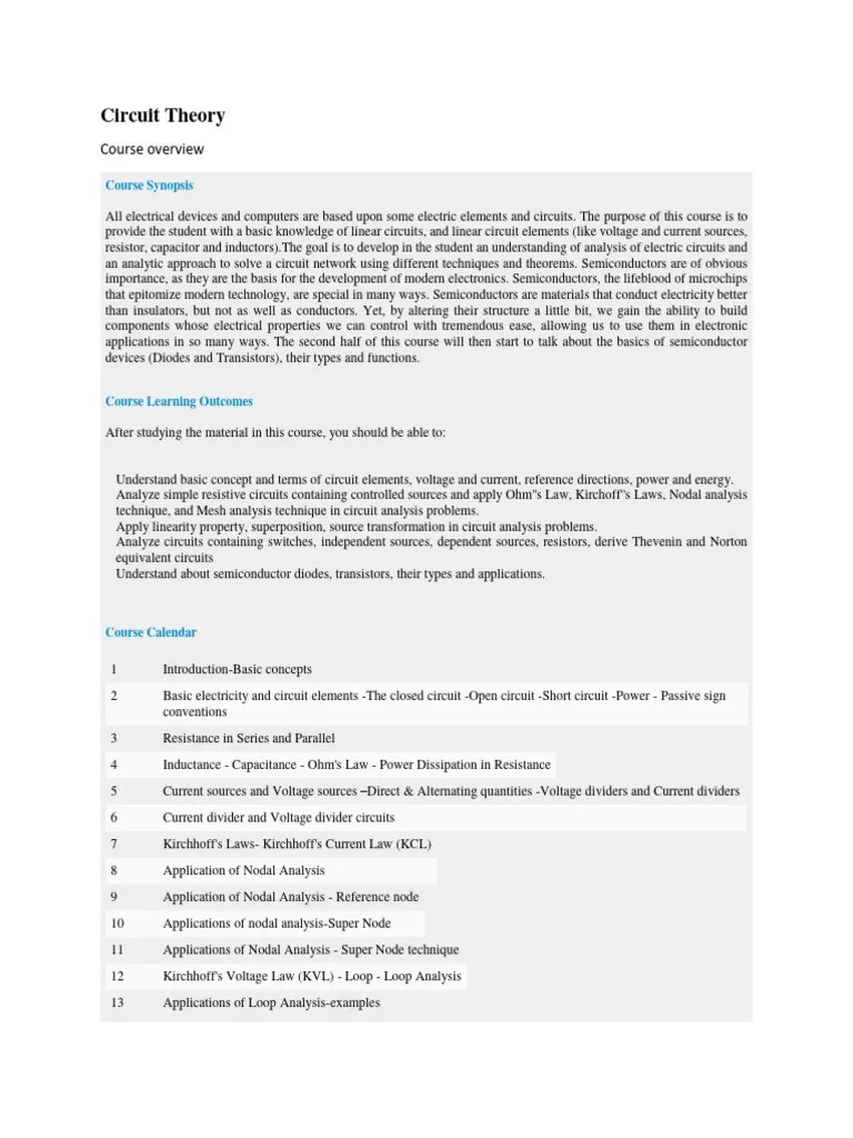 Circuit Theory | PDF | Electrical Network | Network Analysis ...