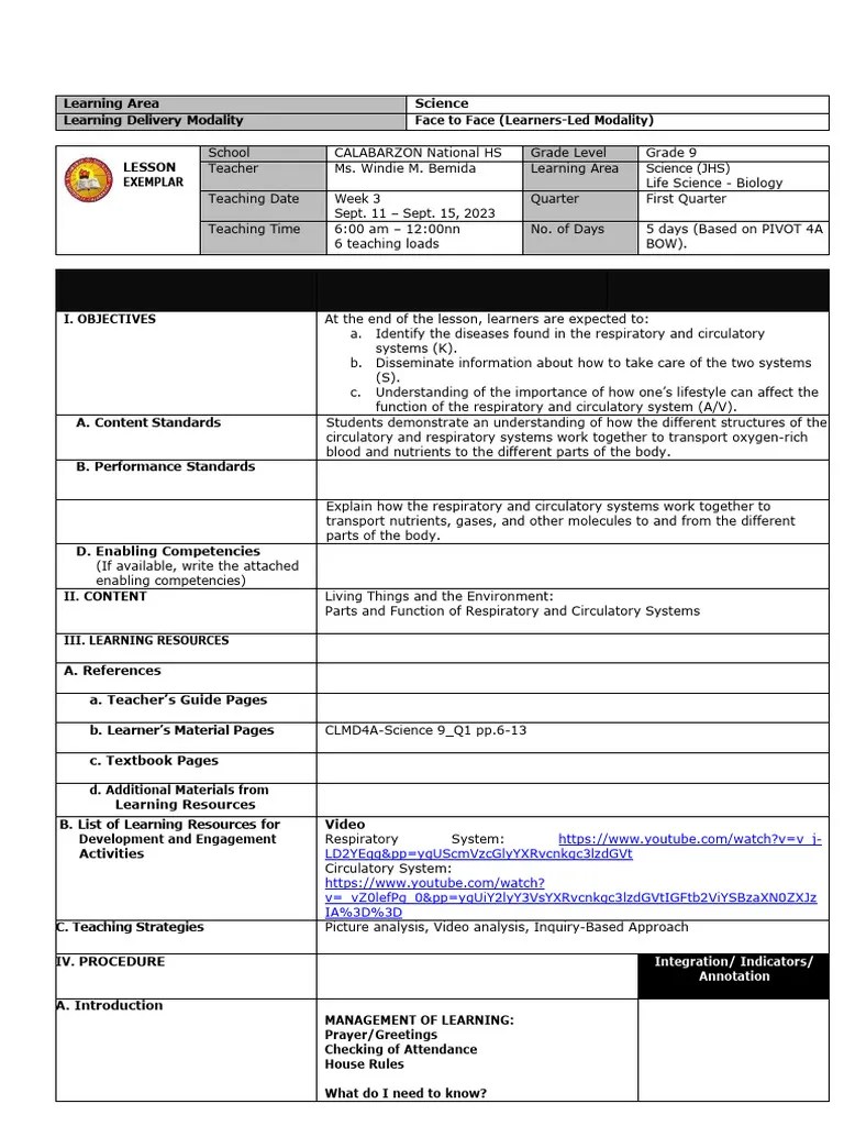 Lesson Plan For Grade 9 Science Quarter 1 Week 3 | Download Free PDF ...