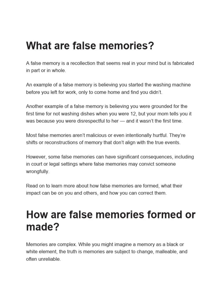 What Are False Memories | PDF | Memory | Behavioural Sciences