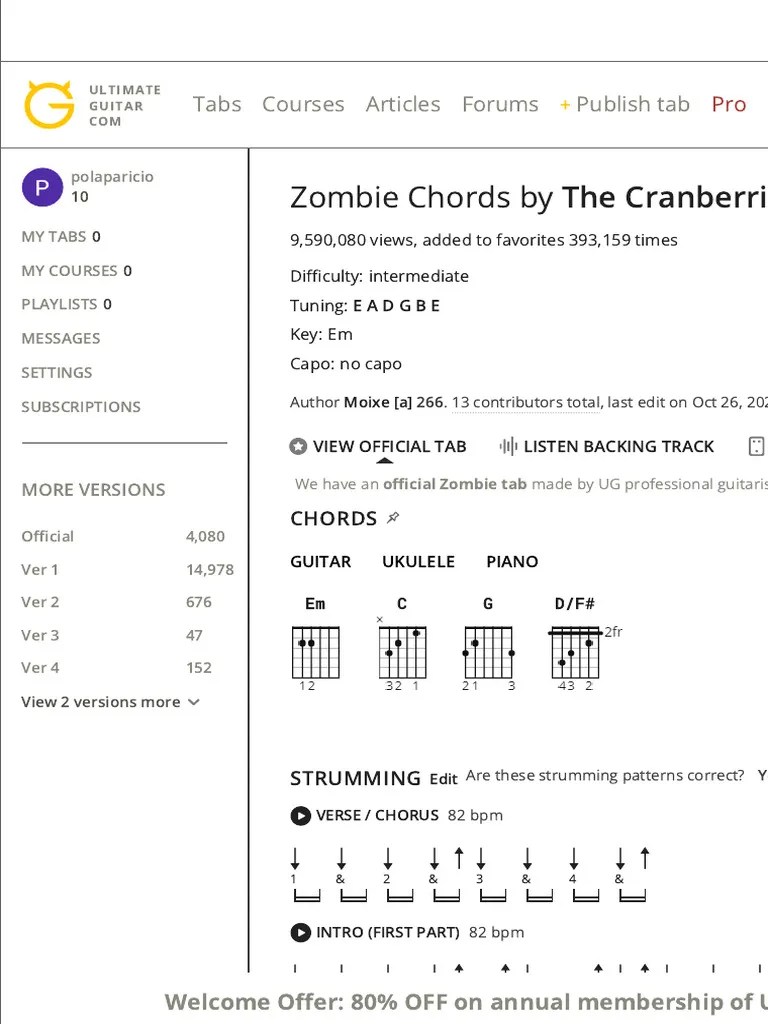 ZOMBIE CHORDS By The Cranberries @ | PDF | Song Structure