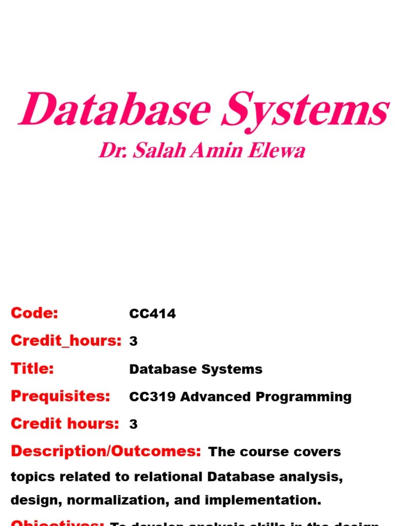 Lecture - 1 - Introduction To Database Systems | PDF | Databases ...