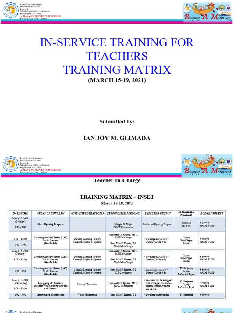 Inset Training Matrix 2021 | PDF | Teaching | Human Communication