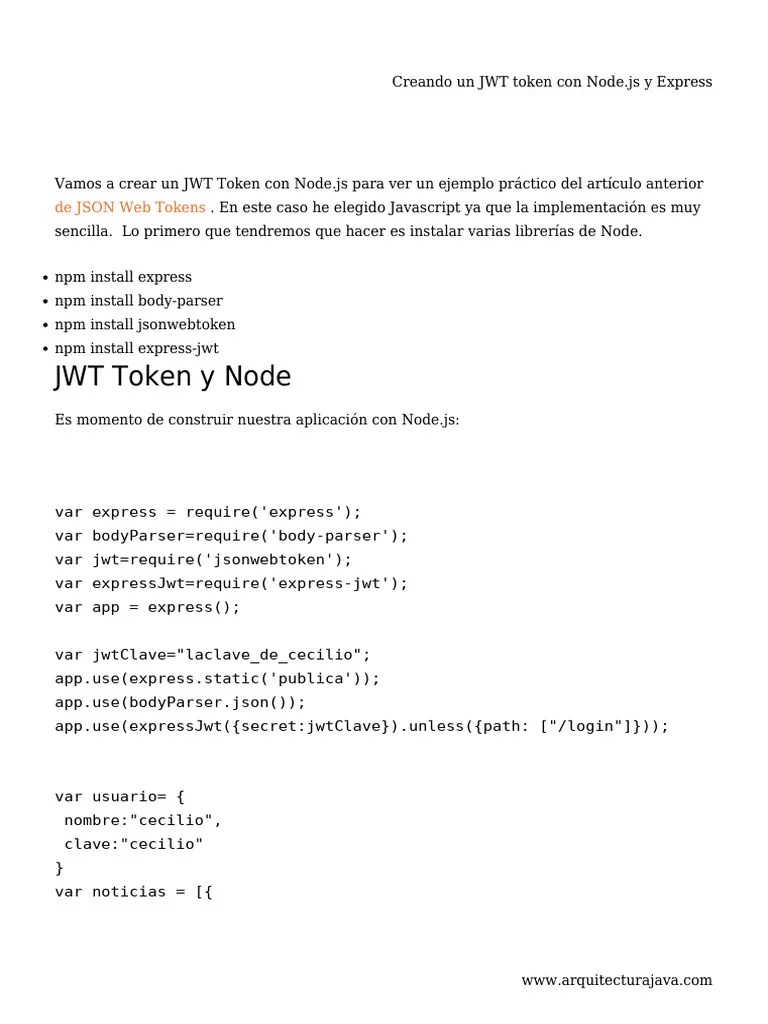 Creando Un JWT Token Con Node - Js Y Express | PDF | Redes | Internet Y Web