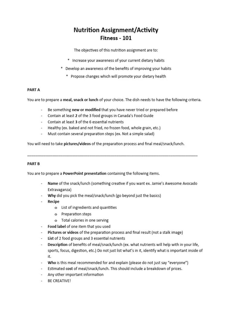 Nutrition Assignment | PDF