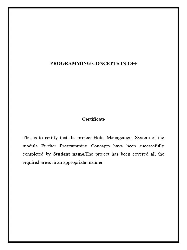 Class 12th Computer Science Project- Hotel Management System In C++ | PDF | Class (Computer ...