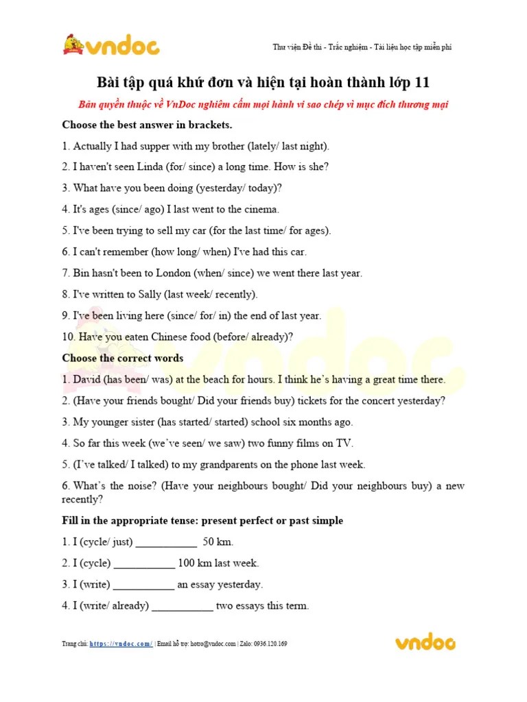 Bai Tap Qua Khu Don Va Hien Tai Hoan Thanh Lop 11 | PDF | Tone (Linguistics) | Languages Of Asia