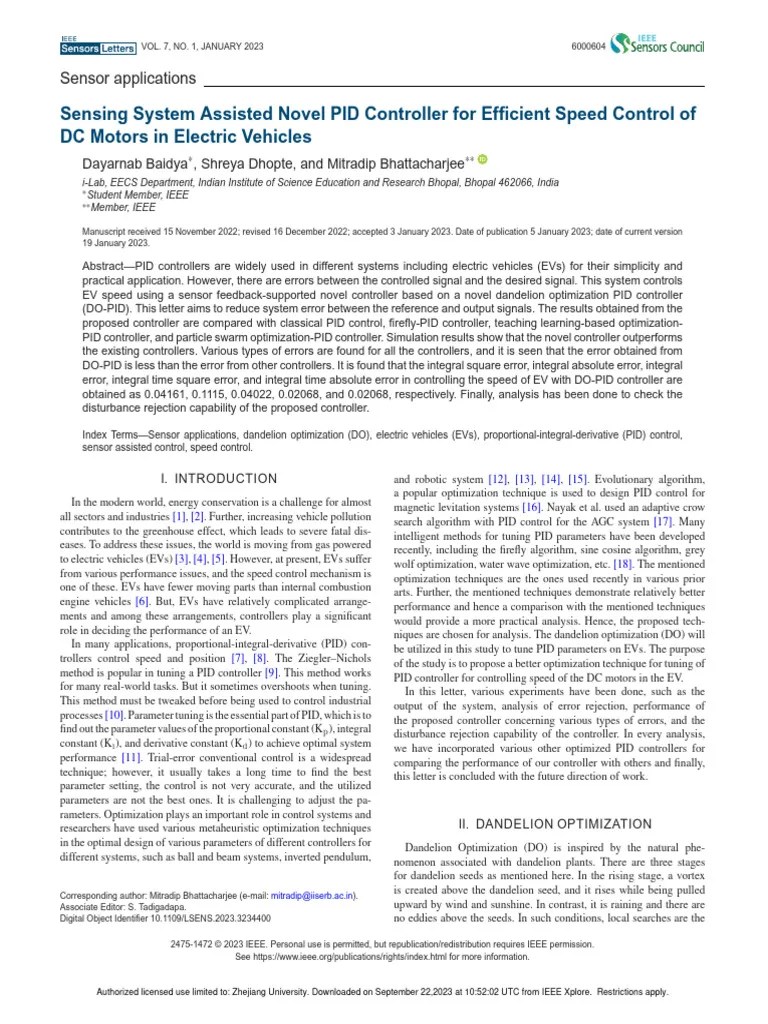 Sensing System Assisted Novel PID Controller For Efficient Speed Control Of DC M | PDF | Control ...