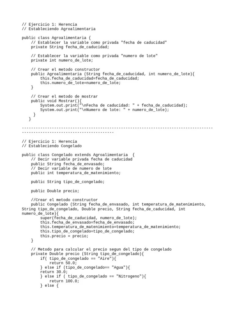 Ejercicio 1 De Herencia (Codigo) | PDF | Herencia (Programación ...