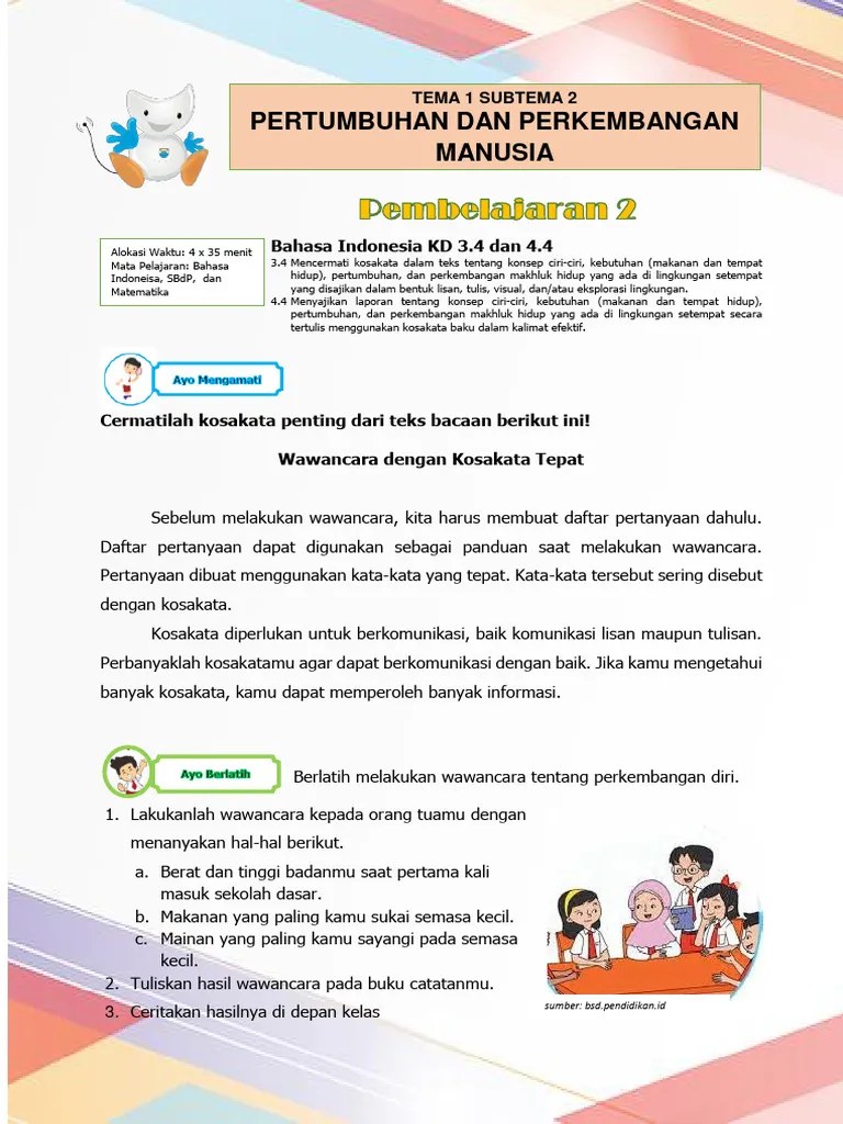 Bahan Ajar Kelas 3 Tema 1 SB 2 PB 2 | PDF