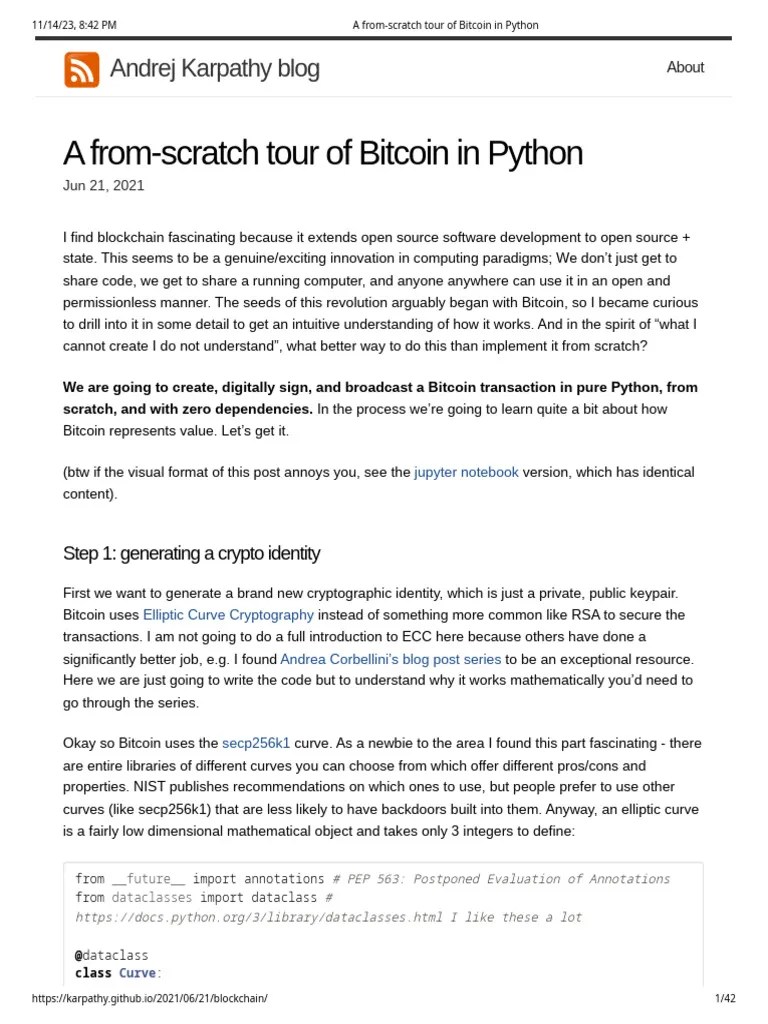 A From-scratch Tour Of Bitcoin In Python | PDF | Computing | Applied ...