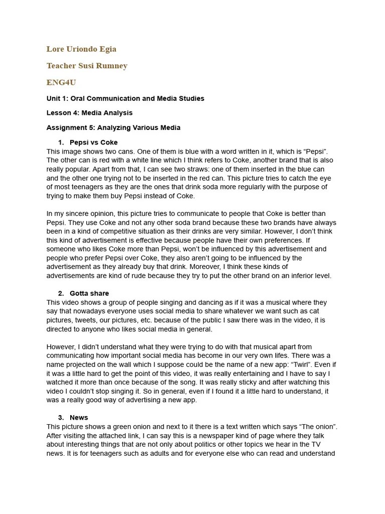 Unit 1 - Lesson 4 Assignment 5 | PDF | News | Social Media