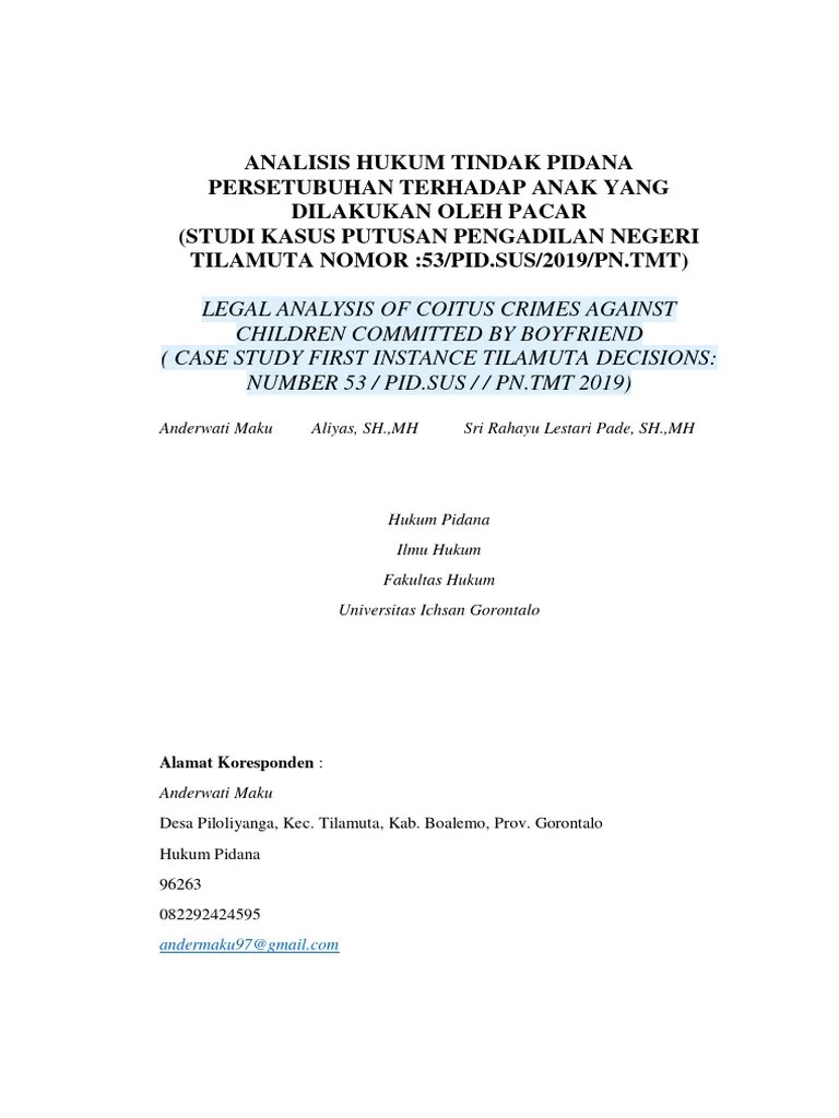 Analisis Hukum Tindak Pidana Persetubuhan Terhadap Anak Yang Dilakukan Oleh Pacar (Studi Kasus ...