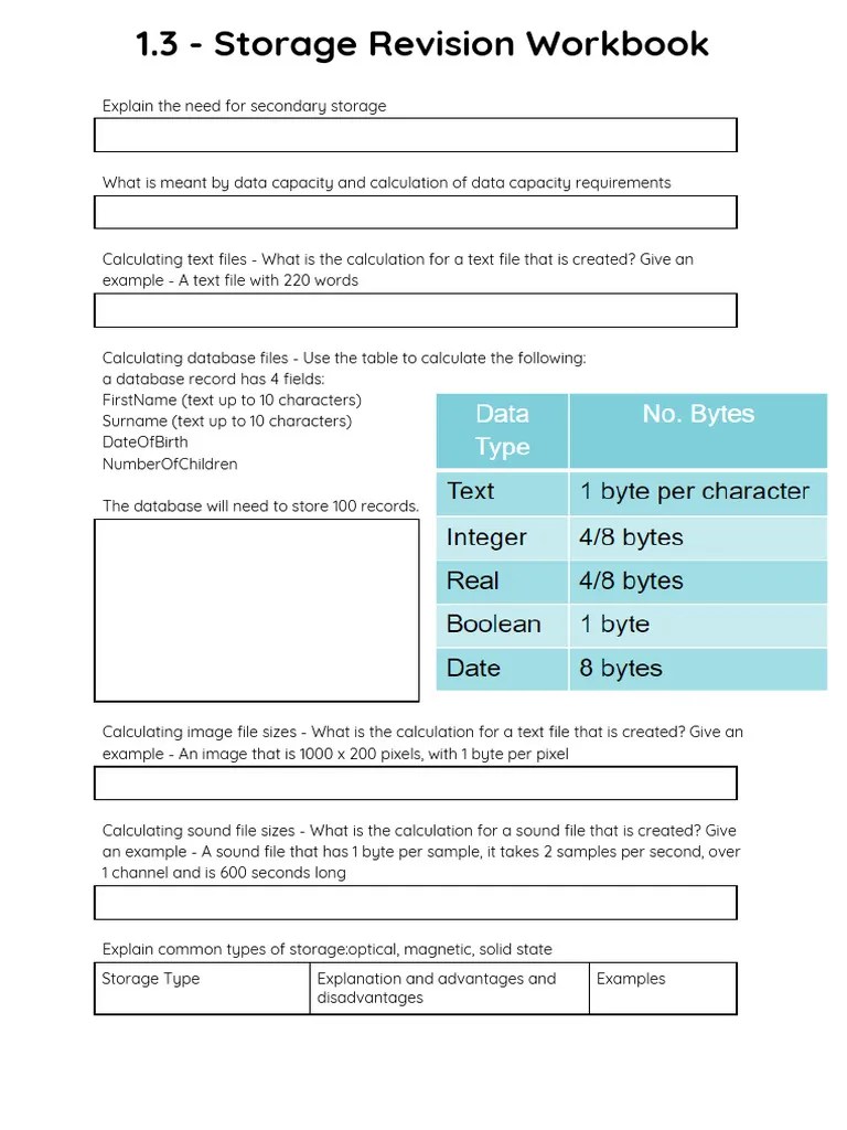 1.3 - Storage Revision Workbook | PDF | Computer Data Storage | Solid ...