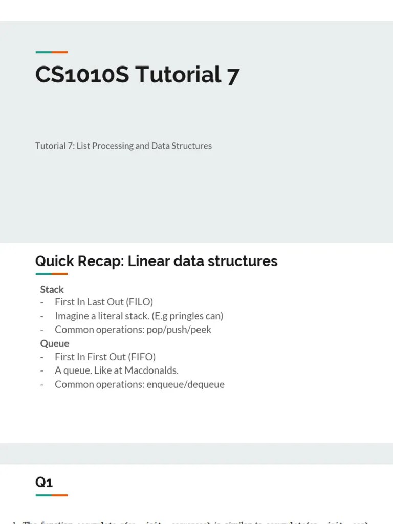 CS1010S Tutorial 7 PDF | PDF | Queue (Abstract Data Type) | Software Design