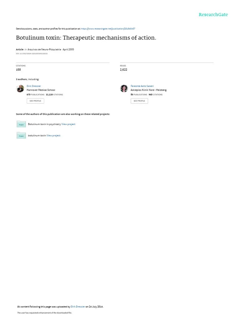 Botulinum Toxin Therapeutic Mechanisms Of Action. | PDF | Motor Neuron | Botulinum Toxin