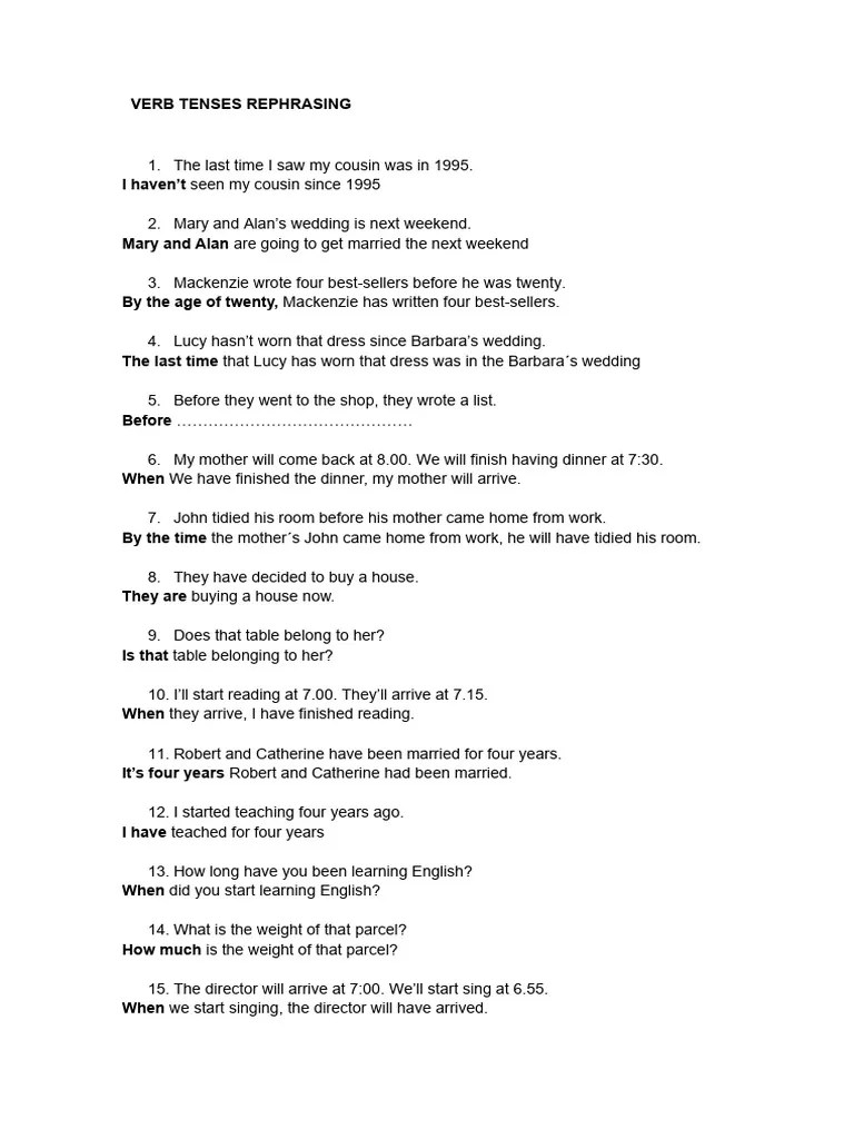 Verb Tenses Rephrasing | PDF
