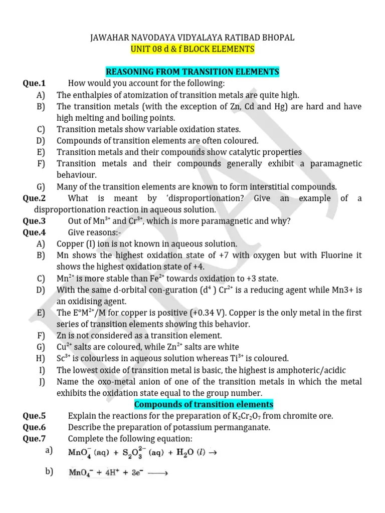 Unit 08 D & F Block Elements | PDF | Transition Metals | Lanthanide