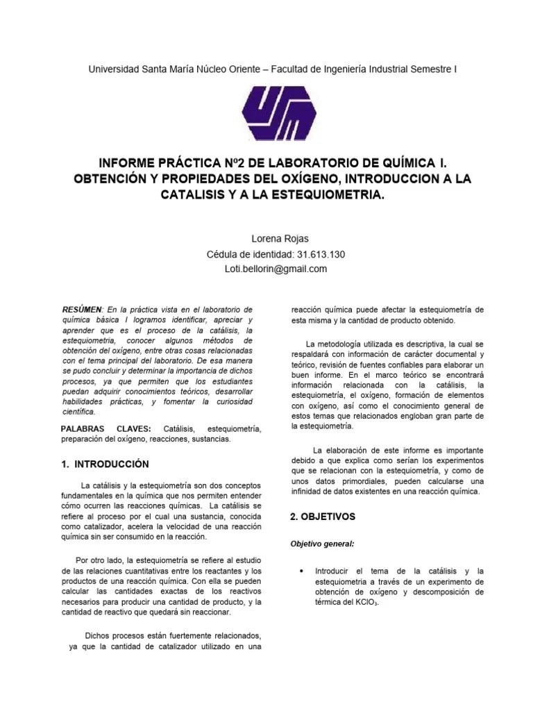 Practica De Laboratorio 2 Quimica | PDF | Reacciones Químicas ...