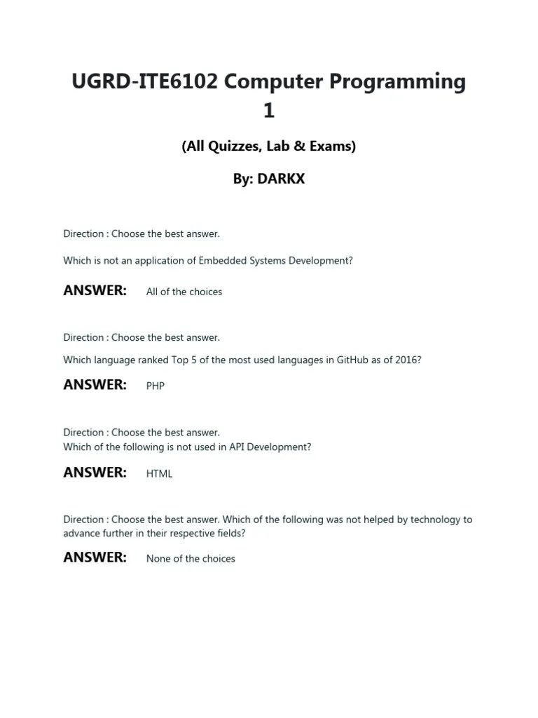 UGRD ITE6102 Computer Programming 1 PRELIM LAB Exam | PDF | Application ...