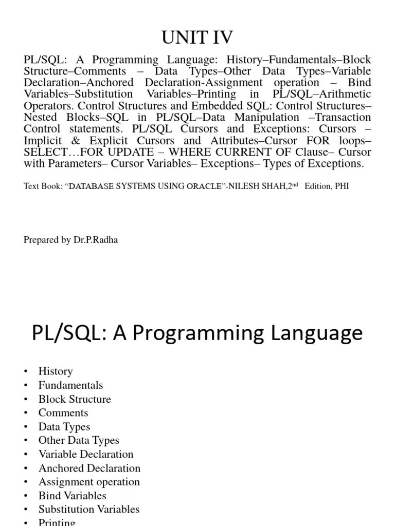 Unitv DBMS | PDF | Pl/Sql | Control Flow