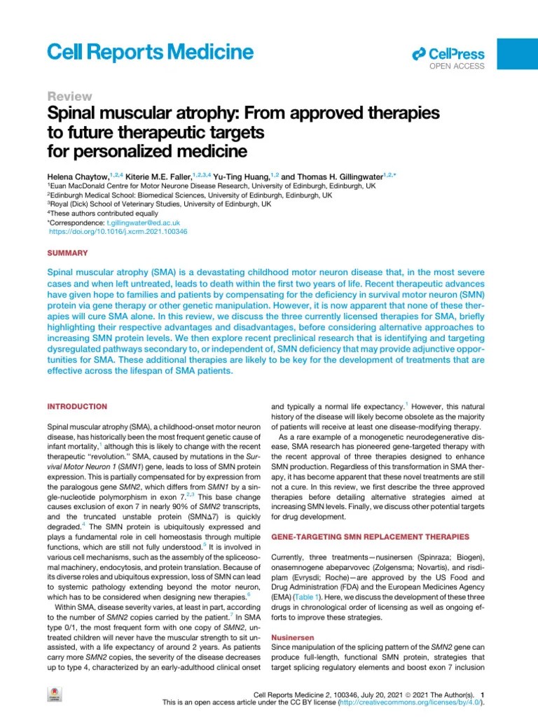 Spinal Muscular Atrophy From Approved Therapies To Future Therapeutic ...