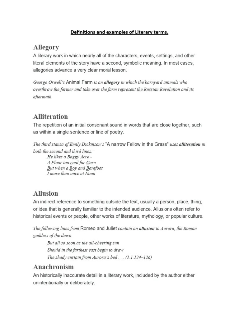 Definitions And Examples Of Literary Terms | PDF | Narration | Poetry