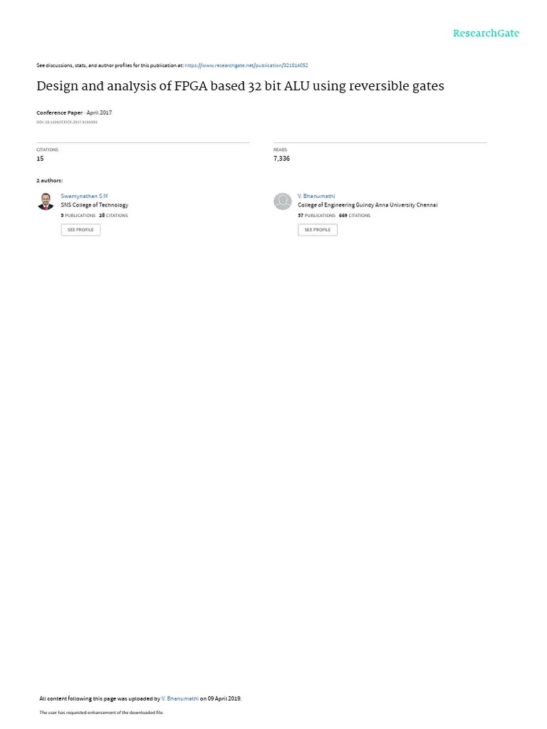 Design And Analysis Of FPGA Based 32 Bit ALU Using | PDF | Logic Gate ...