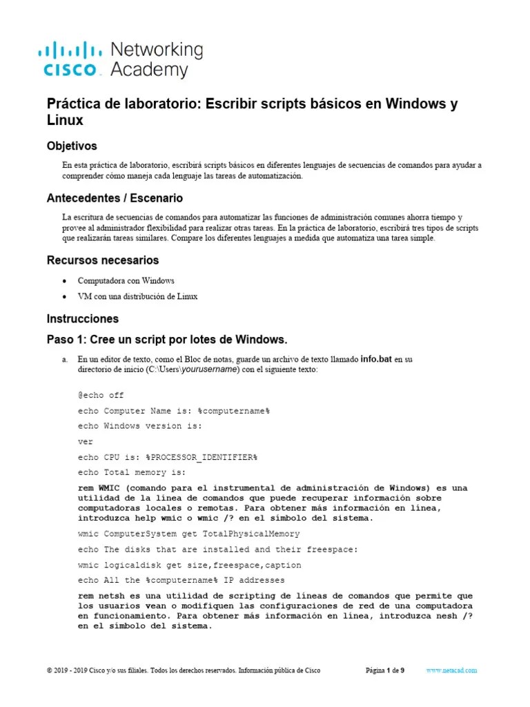 14.4.2.7 Lab - Write Basic Scripts In Windows And Linux (1) | PDF ...