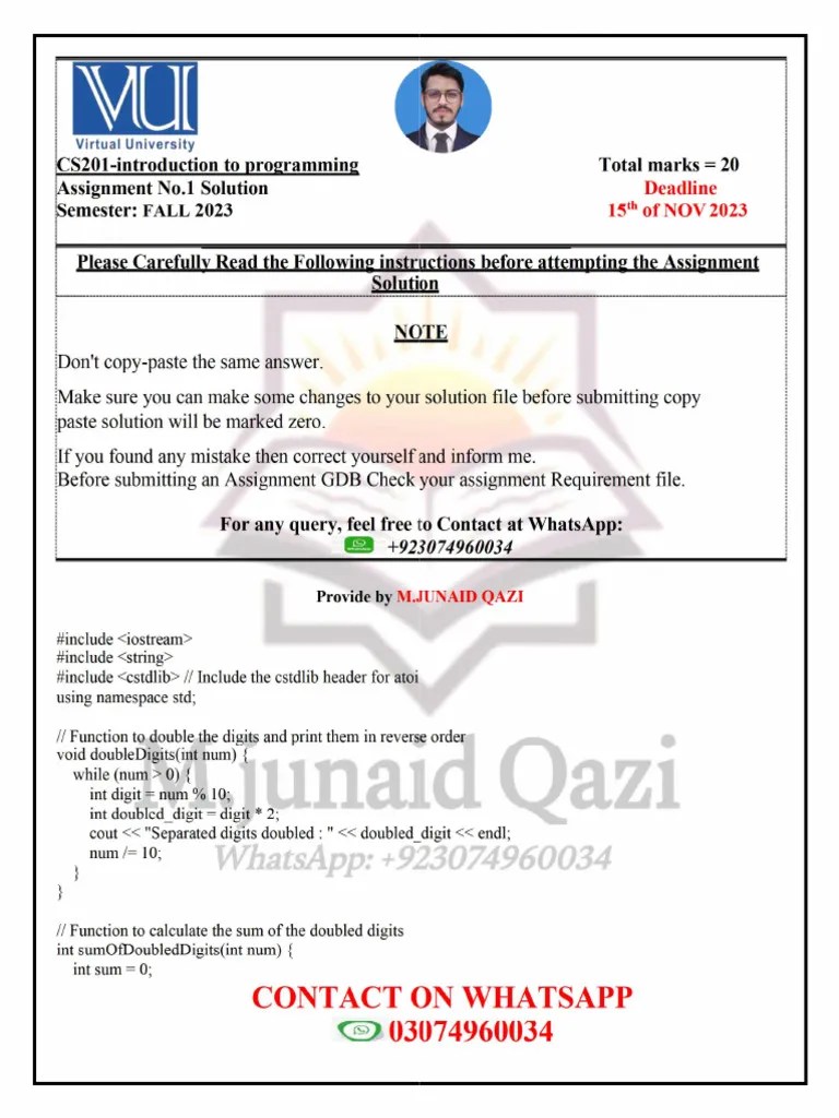 CS201-Assignment No.1 100% Accurate Solution By M.junaid Qazi | PDF