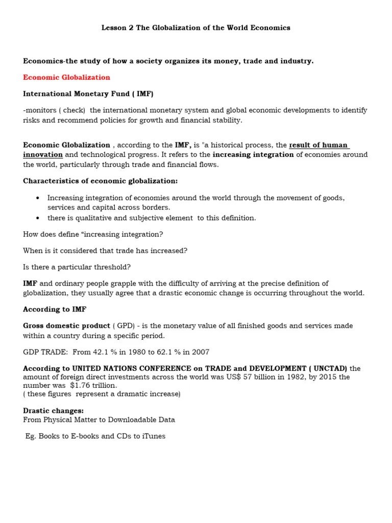 Lesson 2 The Globalization Of The World Economics | PDF | Great Depression | Gold Standard