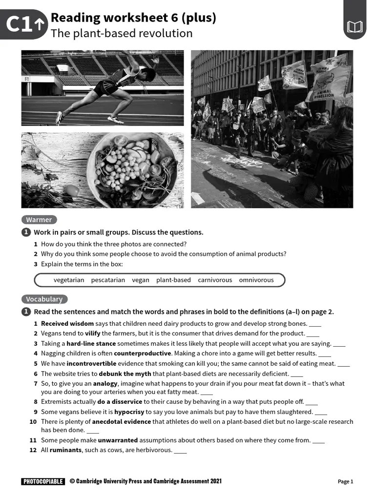 C1 Advanced Reading Worksheet_6_Plus | PDF | Veganism | Meat