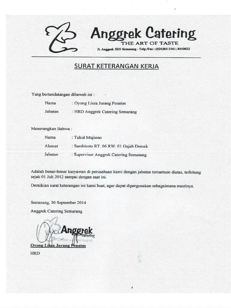 Surat Keterangan Kerja 2 | PDF