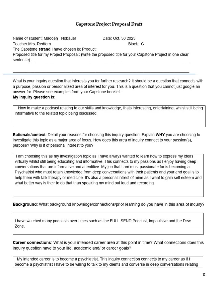 Edited - Capstone Project Proposal Draft Student Fillable | PDF ...