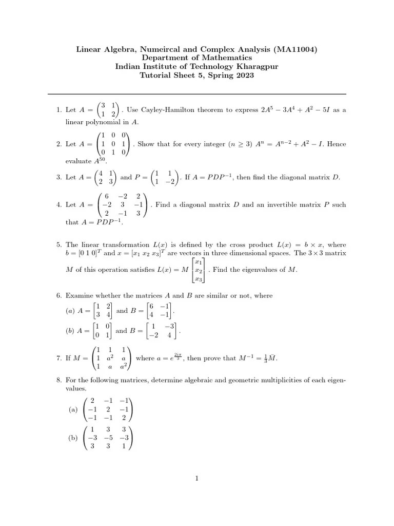 Tutorial Sheet-5 | Download Free PDF | Matrix (Mathematics ...