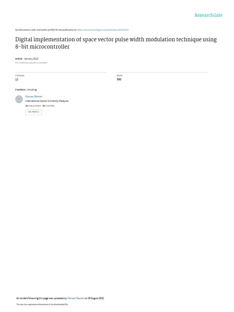 Digital Implementation Of Space Vector Pulse Width Modulation Technique ...